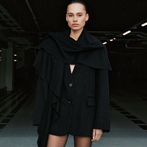 NEW Zara | Oversized Wool Scarf Blazer in Black - Picture 14 of 16